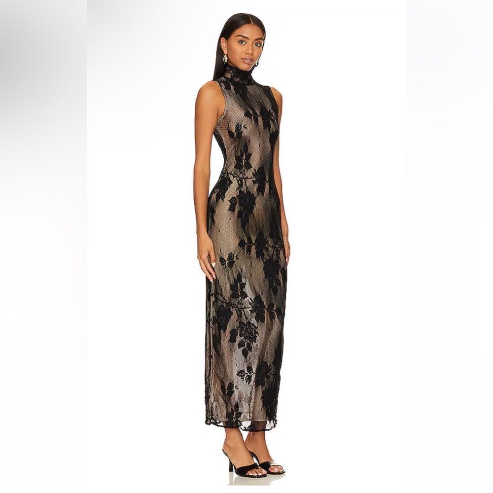 NBD Macelina maxi dress Black nude illusion lace sheath bodycon Revolve NWT Sz S - Picture 2 of 12